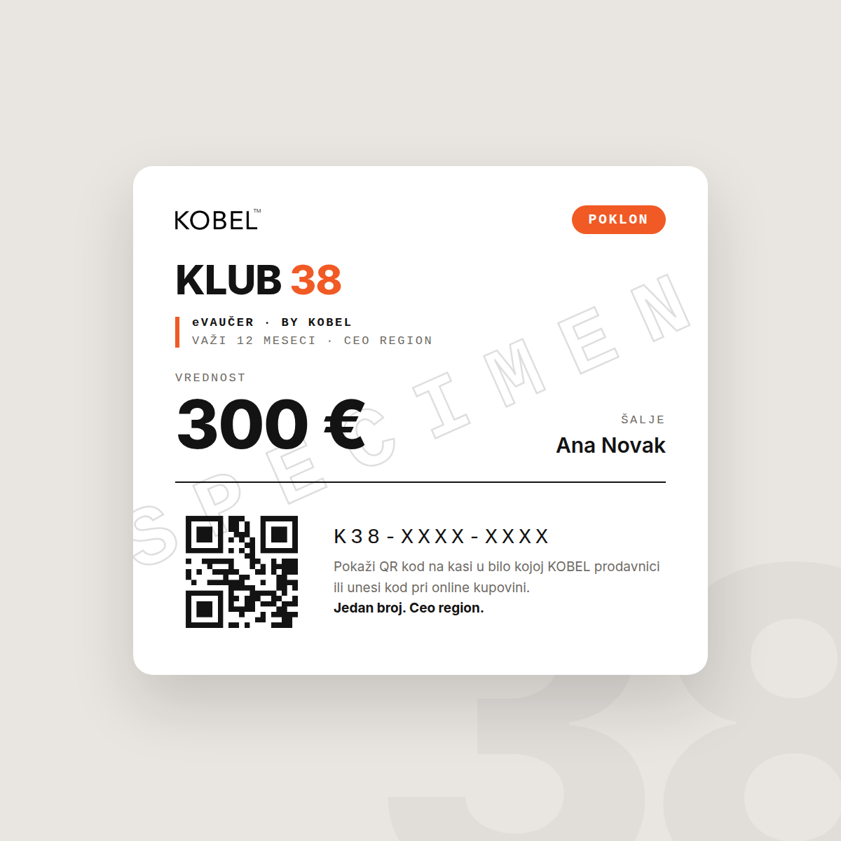 Klub 38 eVaučer 300 EUR specimen